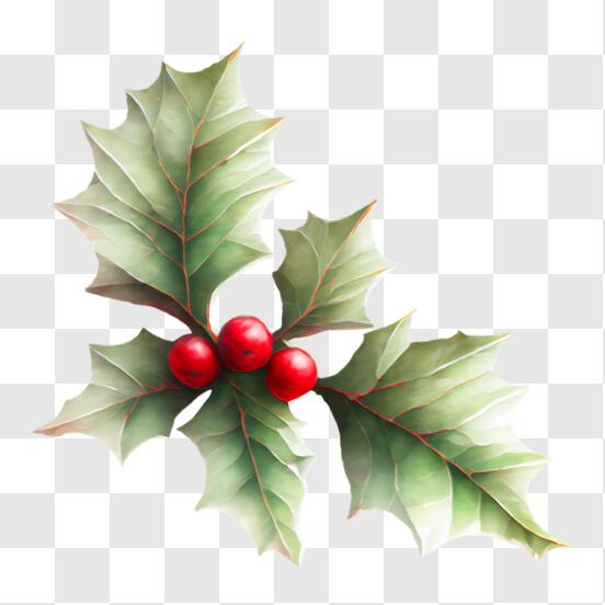 Folha de azevinho verde com bagas vermelhas - Ornamento festivo para decoração de casa PNG