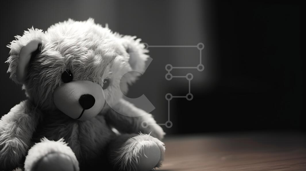 Black and White Teddy Bear on Table stock photo | Creative Fabrica