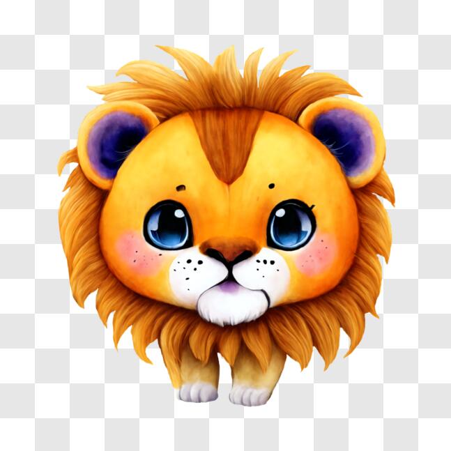 Download Cartoon Lion with Blue Eyes and Big Ears PNG Online - Creative ...