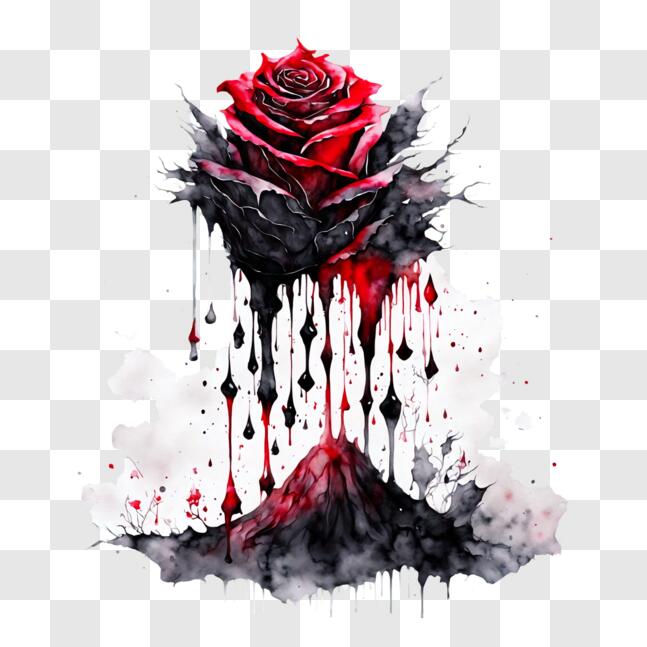 Download Red Rose with Dripping Blood on Black Background PNGs Online ...