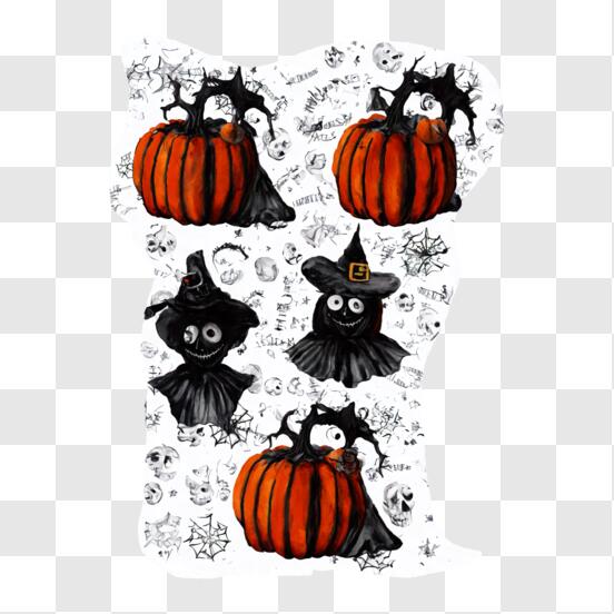 Desenho para colorir de bruxa com abóboras de Halloween · Creative Fabrica
