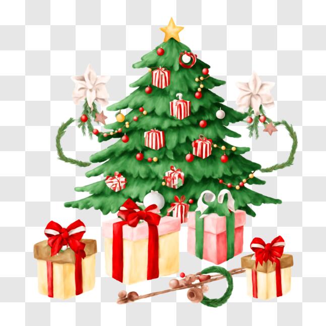 Download Green Christmas Tree with Gifts and Decorations PNGs Online ...