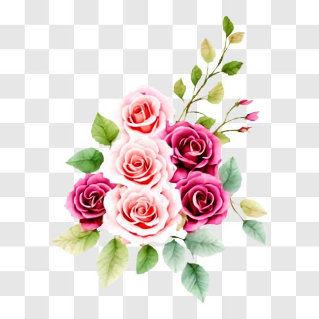 Download Bouquet of Pink and White Roses with Green Leaves PNGs Online ...
