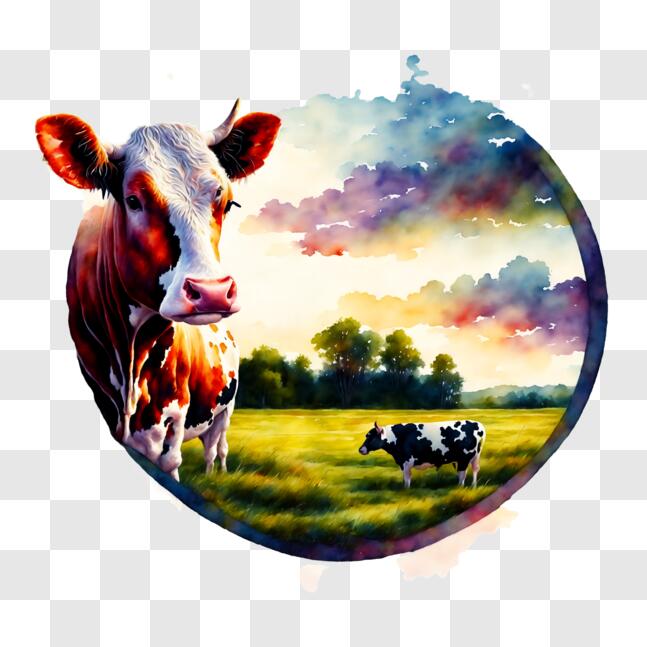 Download Cows grazing in a grassy field at sunset PNGs Online ...
