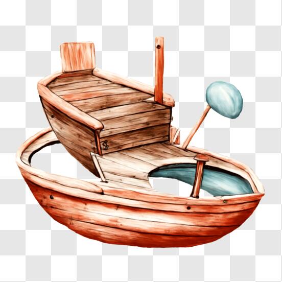 Download Wooden Boat with Umbrella for Recreational Use PNG Online