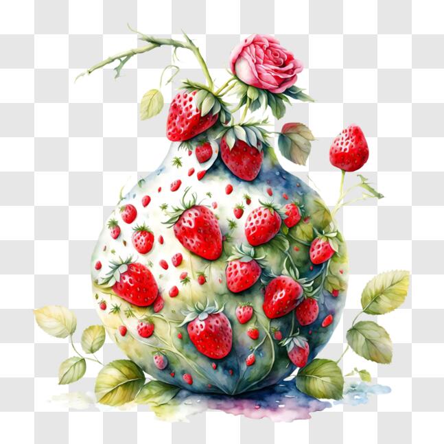 Download Vase of Strawberries and Roses Still Life Painting PNG Online ...
