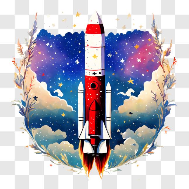 Download Rocket in Space Illustration with Stars PNG Online - Creative ...