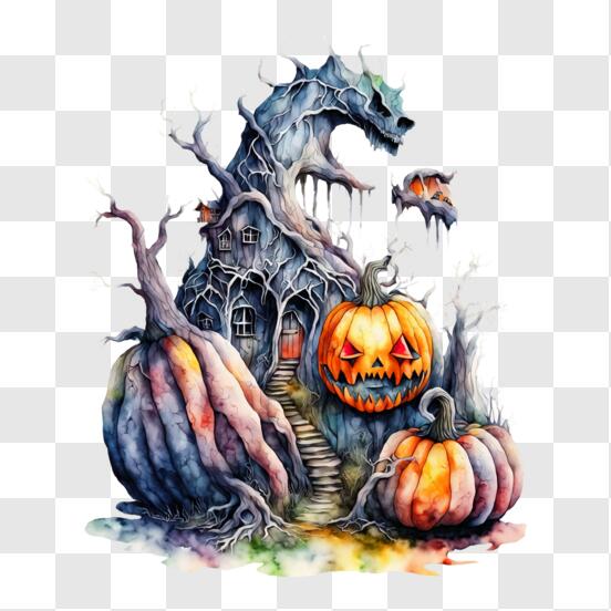Halloween Aquarellmalerei eines alten Hauses Hintergründe thumbnail