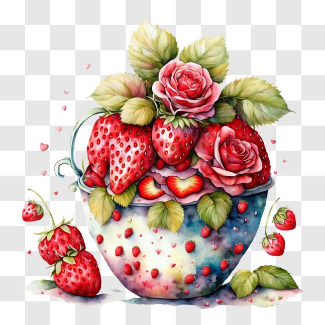 Download Bowl of Fresh Strawberries and Floral Arrangement PNG Online ...