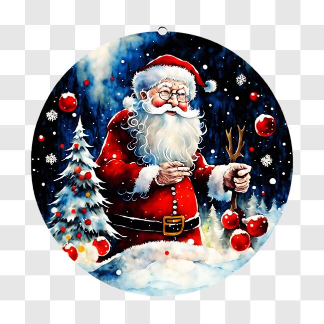 Download Santa Claus Painting with Ornaments PNG Online - Creative Fabrica