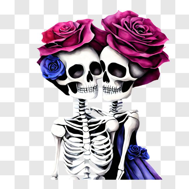 Download Day of the Dead Skeletons in Love with Roses in Their Hair ...