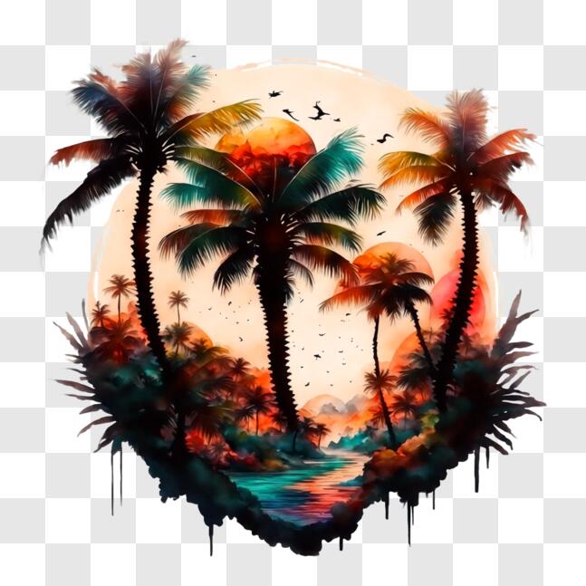 Download Dreamy Tropical Sunset with Vibrant Palm Trees PNG Online ...