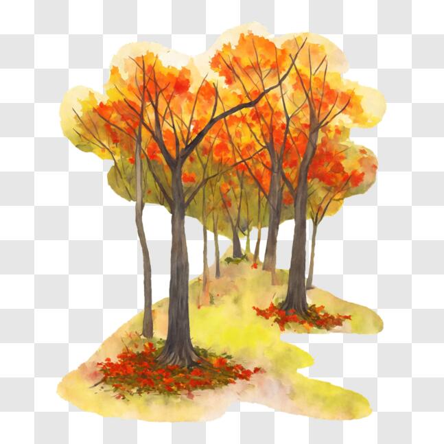 Download Beautiful Autumn Forest Painting PNG Online - Creative Fabrica