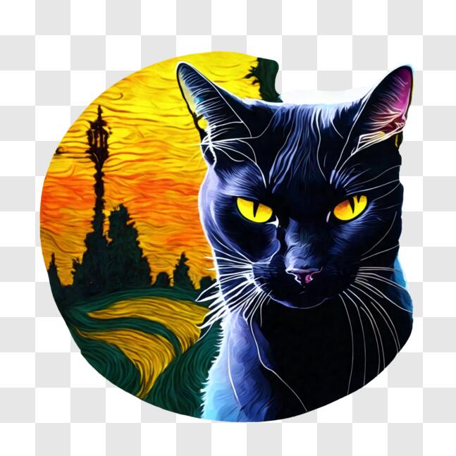 Download Curious Black Cat in Abstract Artwork PNG Online - Creative Fabrica