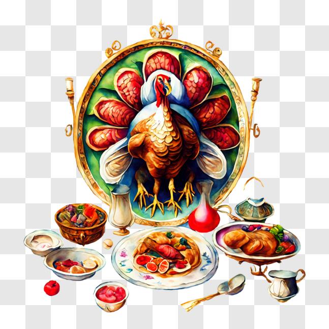 Download Delicious Thanksgiving Feast with Turkey and Vegetables PNG ...