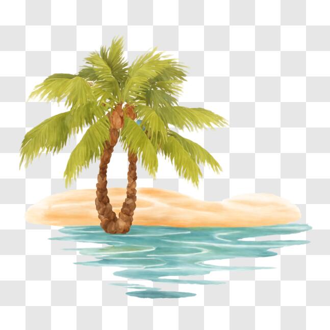 Download Tropical Island with Palm Trees PNGs Online - Creative Fabrica