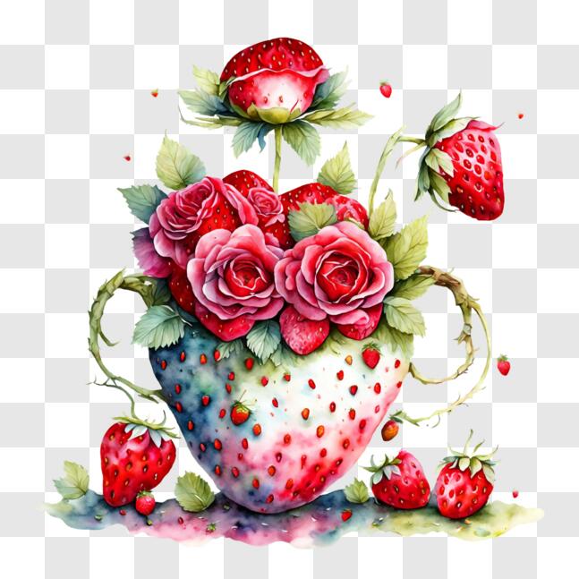 Download Vase with Fresh Fruits and Assorted Strawberries PNG Online ...