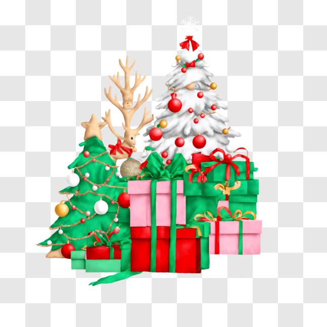 Download Festive Christmas Decorations with Trees and Presents PNG ...