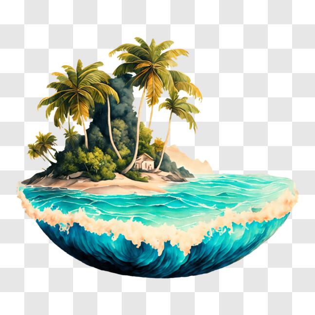 Download Tropical Island Painting with Palm Trees and Waves PNGs Online ...