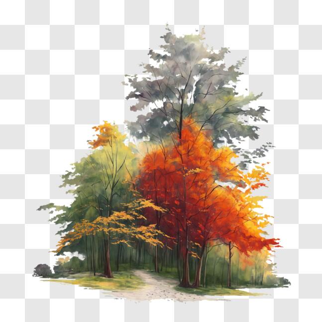 Download Colorful Trees in the Woods with a Path PNG Online - Creative ...