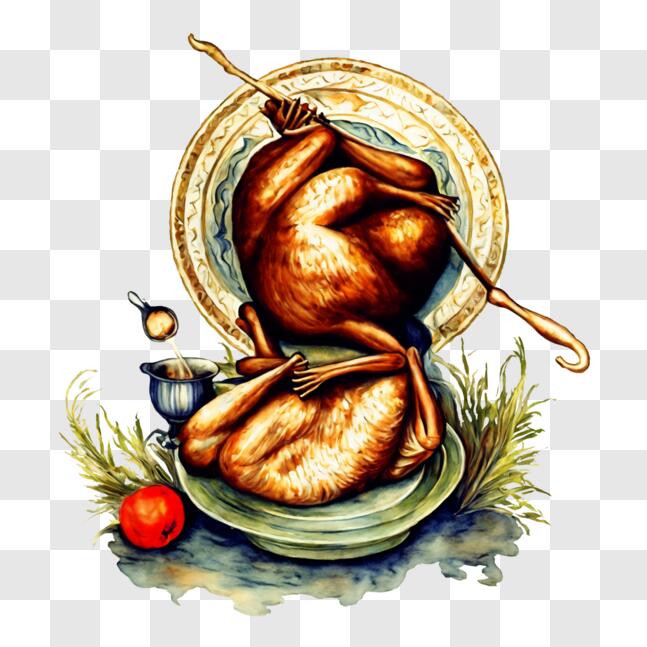 Download Thanksgiving Drawing of Family Meal with Turkeys and Apple PNG ...