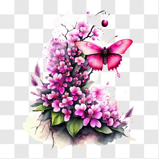 Pink and White Bouquet of Flowers with Green Butterfly · Creative