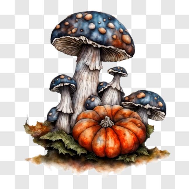 Download Colorful Painting of Mushrooms and Pumpkins PNG Online