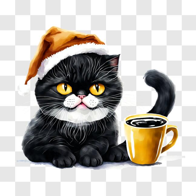 Download Cozy Christmas with a Black Cat PNG Online - Creative Fabrica
