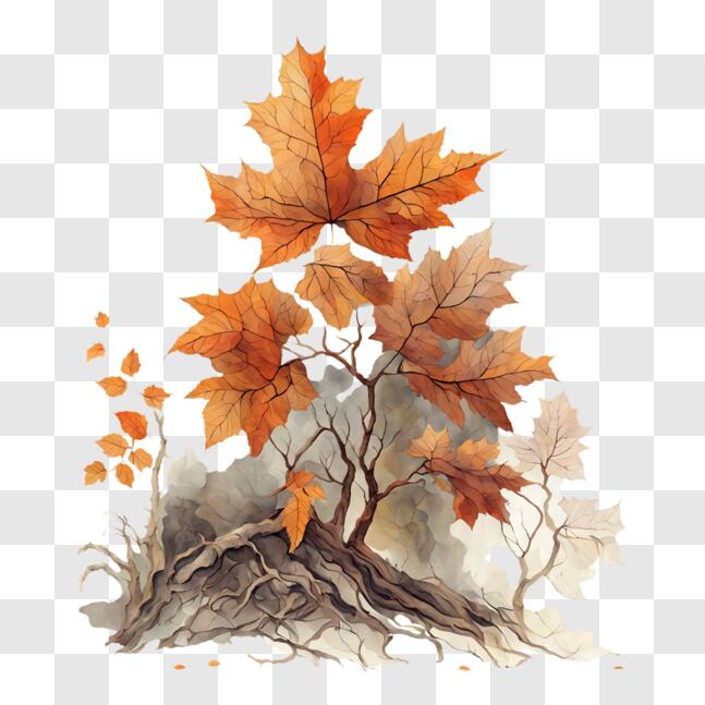 Download Autumn Tree Painting with Leaves and Natural Elements PNG ...