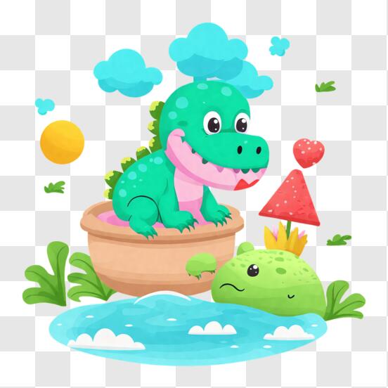 Download Green Crocodile Illustration with Raindrops PNG Online ...
