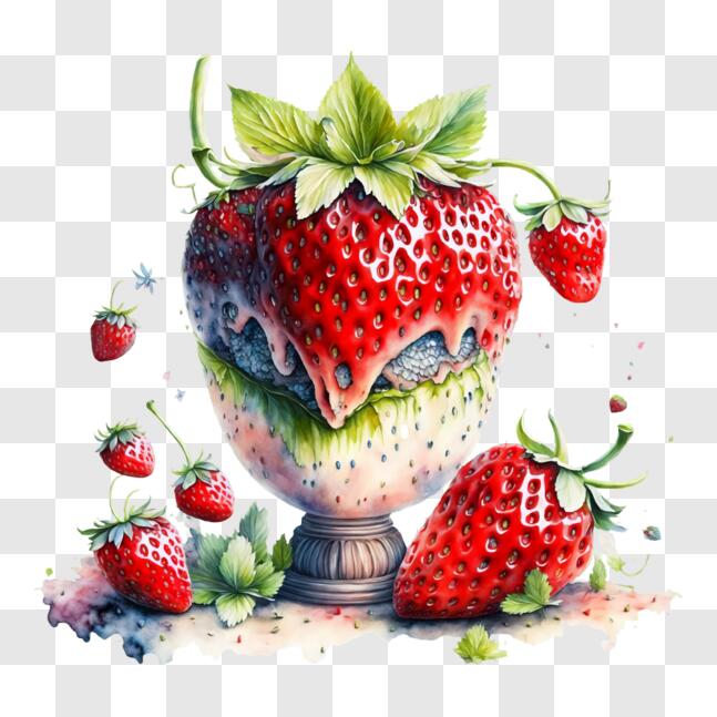 Download Colorful Painting of Strawberries and Ice Cream PNG Online ...