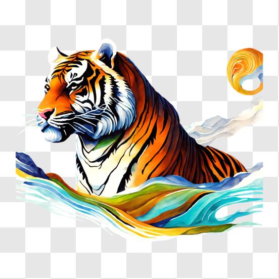 Download Playful Orange Tiger Painting PNG Online - Creative Fabrica
