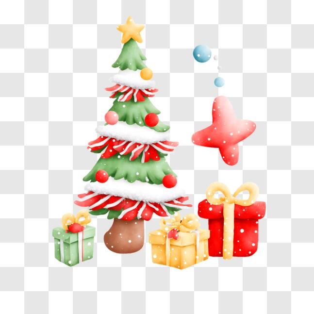 Download Festive Christmas Tree with Presents and Bubbles PNG Online ...