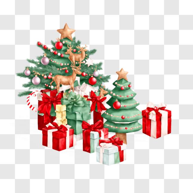 Download Festive Christmas Tree with Reindeer Decorations PNG Online ...