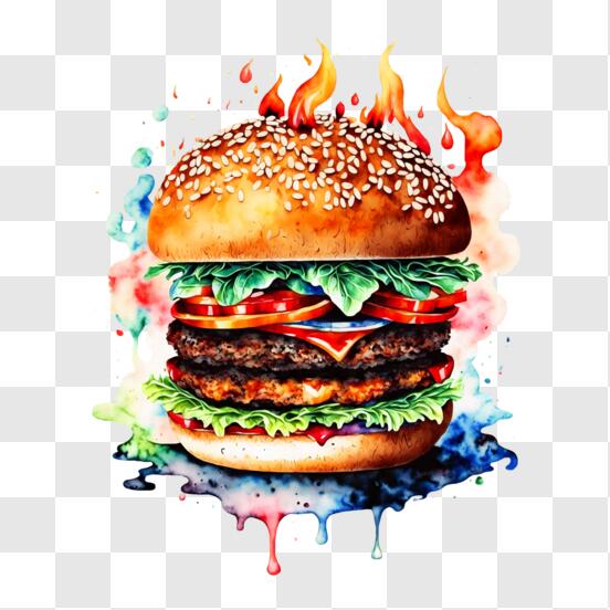 Download Colorful Burger Artwork with Various Toppings PNG Online -  Creative Fabrica