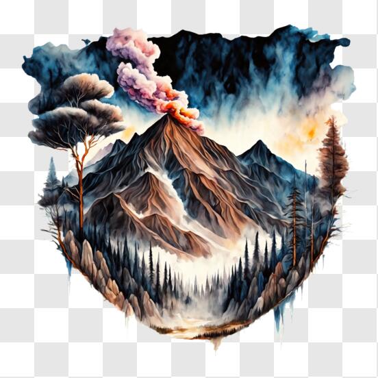Pixel art com montanha de vulcão