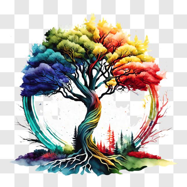 Download Colorful Tree of Life with Roots and Branches PNGs Online ...