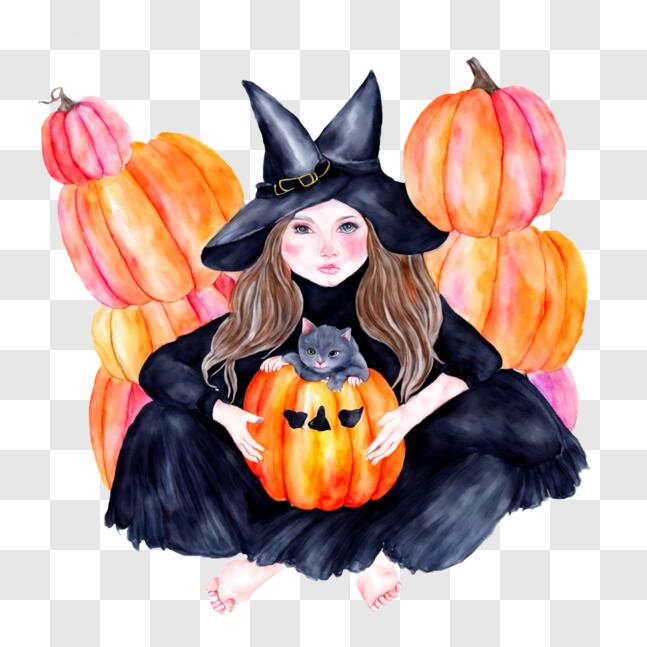 Scarica Giovane Strega Carina con Decorazioni di Halloween PNG Online - Creative  Fabrica