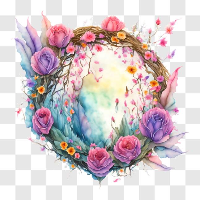 Download Floral Wreath with Pink and Purple Flowers PNGs Online ...