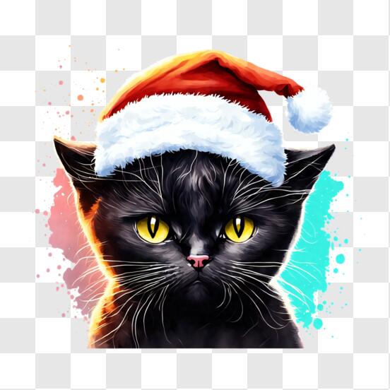 Scarica Gatto Nero Festivo con un Cappello di Babbo Natale PNG Online - Creative  Fabrica