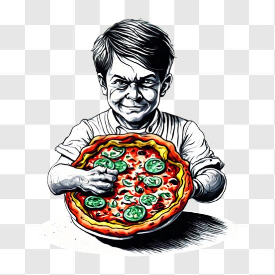 Scarica Ragazzo giovane arrabbiato che tiene una grande pizza di verdure  PNG Online - Creative Fabrica