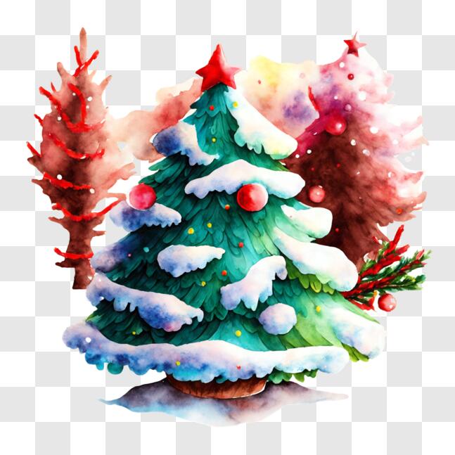 Download Watercolor Christmas Tree Painting PNG Online - Creative Fabrica