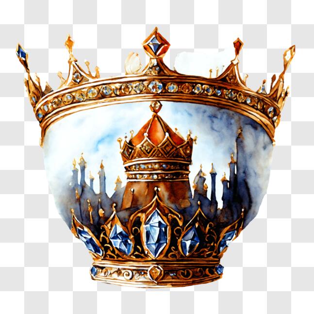 Download Blue and Gold Ceramic Crown PNG Online - Creative Fabrica