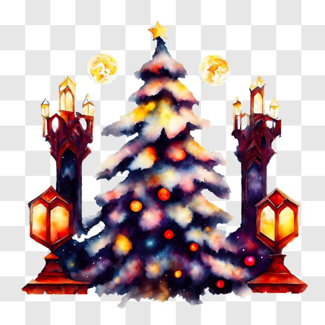 Download Watercolor Painting of a Festive Christmas Tree PNG Online ...