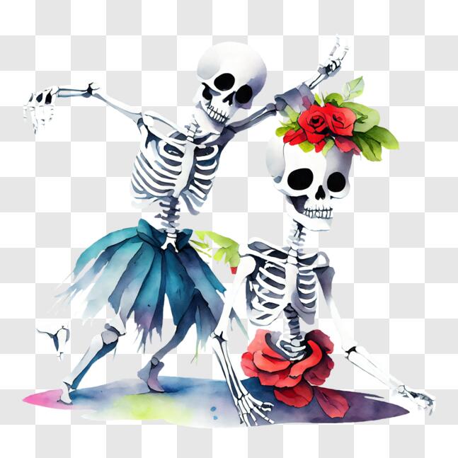 Download Skeleton Couple Dancing with Flowers in Hawaiian Attire PNGs ...