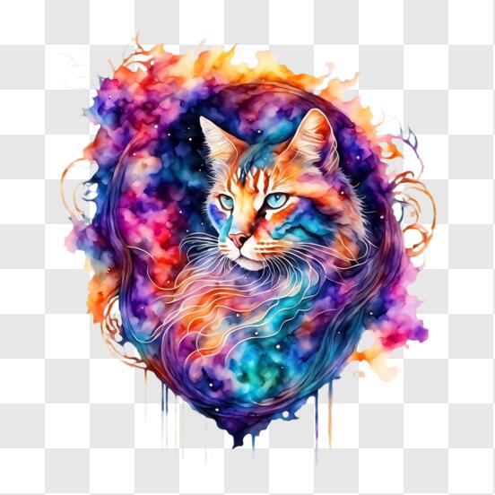 Scarica Opera d'arte di testa di gatto arcobaleno fantastico PNG