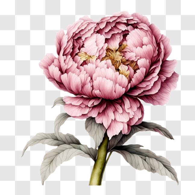Download Beautiful Pink Peony Flower with Green Leaves PNG Online ...