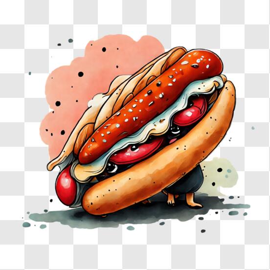 Hot dog with sausage sauce and mustard.Vector colorful illustration in the  style of hand drawing. 12669979 Vector Art at Vecteezy