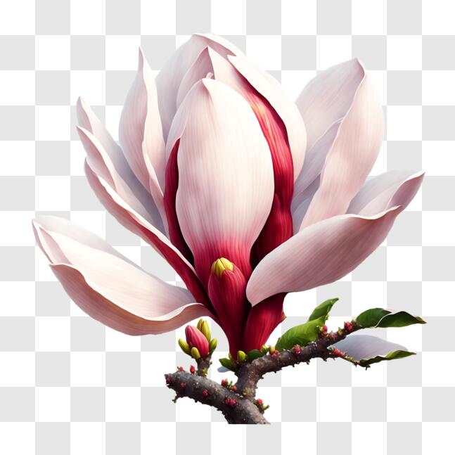 Download White Magnolia Flower with Pink Flowers and Green Leaves PNGs ...