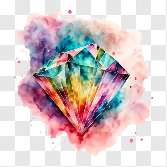 Download Bright and Vibrant Abstract Crystal with Watercolor Paint PNG  Online - Creative Fabrica